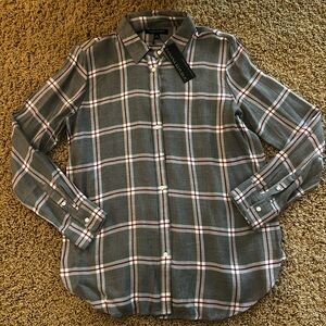 Banana Republic Gray White and Pink Plaid Shirt